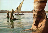 Sphinxes in rising waters at Aswan